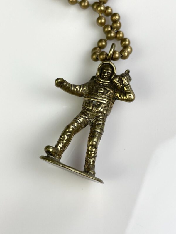 SOLID BRASS CASTED MOON MAN TOY REPLICA PENDANT NECKLACE, HEAVY BALL CHAIN