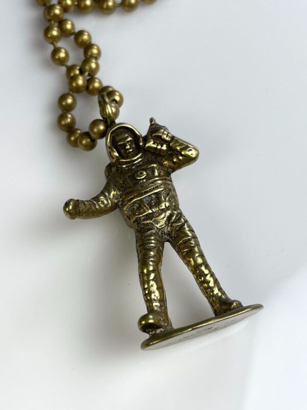 SOLID BRASS CASTED MOON MAN TOY REPLICA PENDANT NECKLACE, HEAVY BALL CHAIN