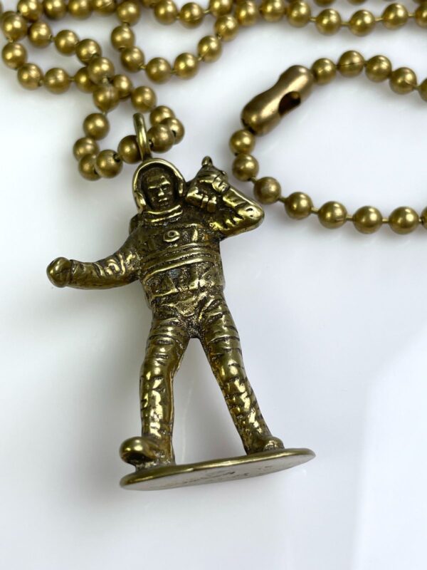 SOLID BRASS CASTED MOON MAN TOY REPLICA PENDANT NECKLACE, HEAVY BALL CHAIN