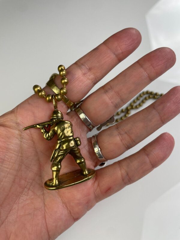 SOLID BRASS CASTED ARMY MAN TOY REPLICA PENDANT NECKLACE, HEAVY BALL CHAIN