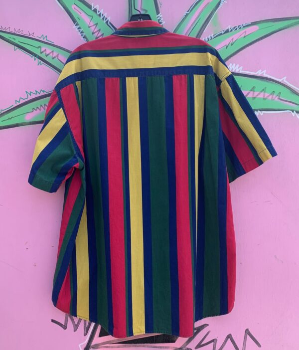 3 PIECE SET - 1990S VERTICAL STRIPED COLOR BLOCK SHORT SLEEVE BUTTON DOWN SHIRT & SHORTS + BELT