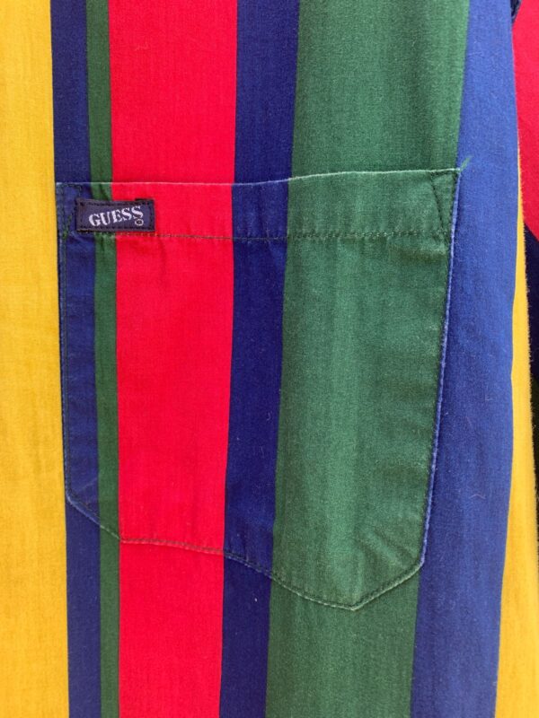 3 PIECE SET - 1990S VERTICAL STRIPED COLOR BLOCK SHORT SLEEVE BUTTON DOWN SHIRT & SHORTS + BELT