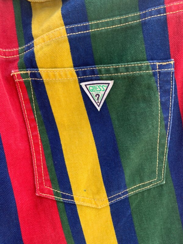 3 PIECE SET - 1990S VERTICAL STRIPED COLOR BLOCK SHORT SLEEVE BUTTON DOWN SHIRT & SHORTS + BELT