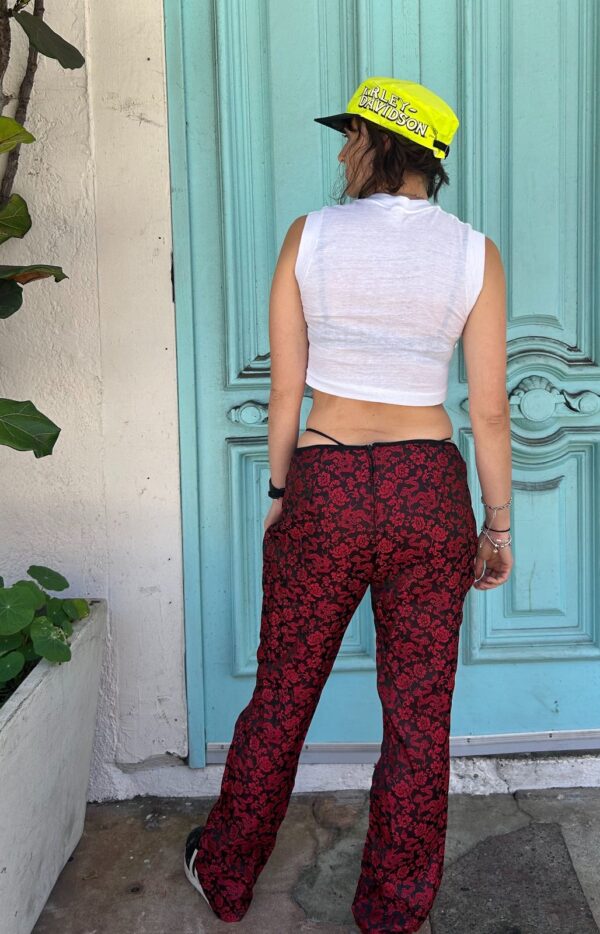 KILLER! DEADSTOCK 1990S | EARLY Y2K MADE IN USA DRAGON BROCADE SILKY FLARED PANTS