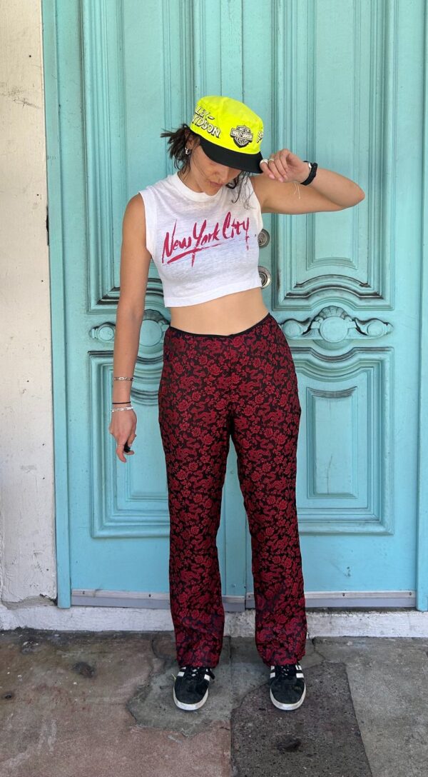 KILLER! DEADSTOCK 1990S | EARLY Y2K MADE IN USA DRAGON BROCADE SILKY FLARED PANTS