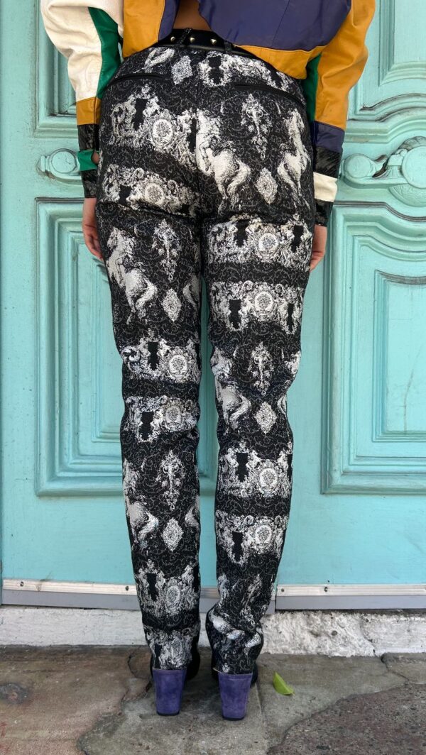 COOL! ORNATE WHITE HORSE BROCADE DESIGN TROUSERS