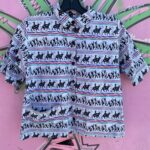 1980S-90S CROPPED COWBOY CACTUS ABSTRACT STRIPE BUTTON UP BLOUSE