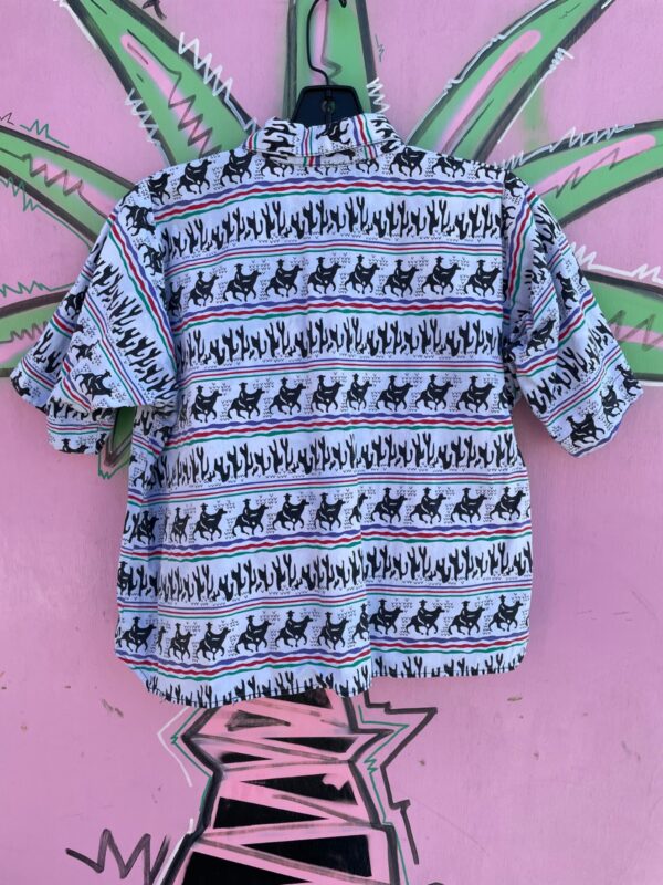 1980S-90S CROPPED COWBOY CACTUS ABSTRACT STRIPE BUTTON UP BLOUSE