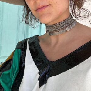 Photo detail:TRIBAL INDIAN BEADED & MINI DANGLING COINS CHOKER NECKLACE