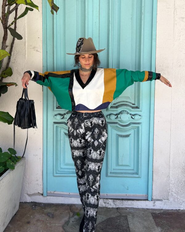 INSANELY AMAZING!!! 1980S LEATHER PATCHWORK CROPPED LONG SLEEVE DOLMAN TOP, SNAKESKIN PANELS