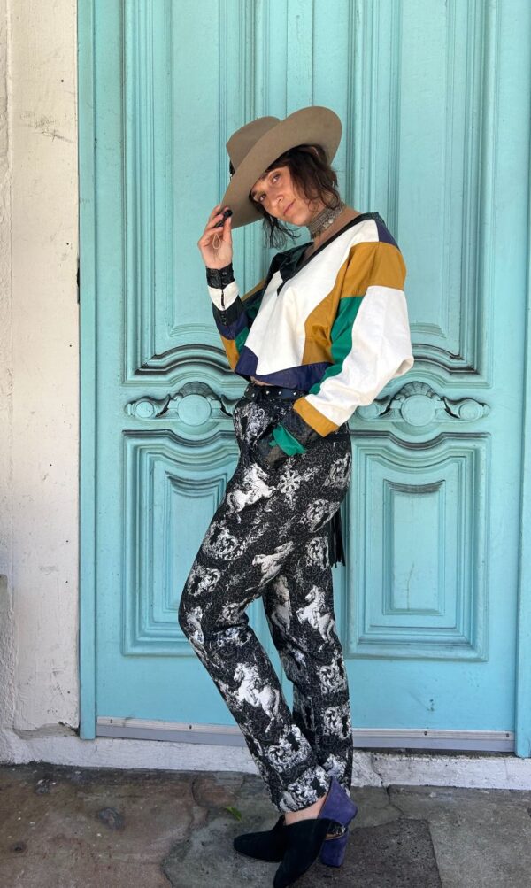 INSANELY AMAZING!!! 1980S LEATHER PATCHWORK CROPPED LONG SLEEVE DOLMAN TOP, SNAKESKIN PANELS