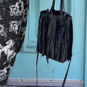 Photo detail:MADE IN ITALY! SHINY LEATHER FRINGE PURSE ATTACHED ZIPPER POUCH