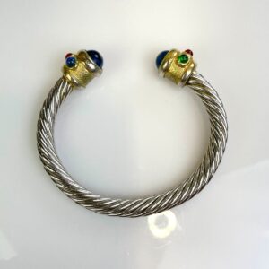 Photo detail:TWISTED SILVER OPEN BRACELET COLORED JEWEL ADORNMENTS