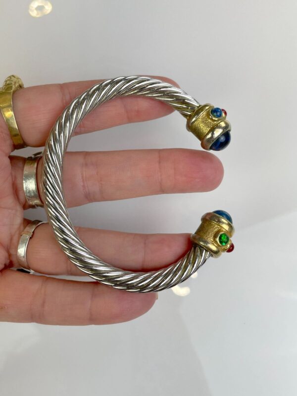 TWISTED SILVER OPEN BRACELET COLORED JEWEL ADORNMENTS