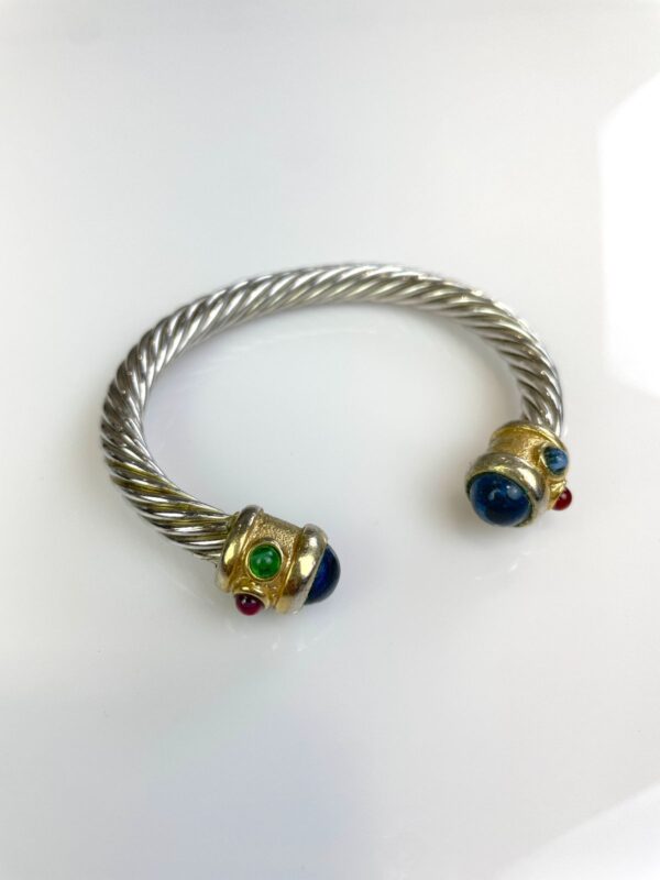 TWISTED SILVER OPEN BRACELET COLORED JEWEL ADORNMENTS