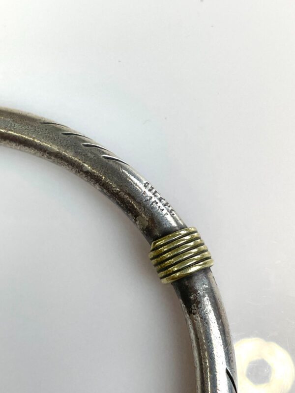 925 STERLING SILVER & BRASS COILED DETAIL BANGLE BRACELET ETCHED DETAIL