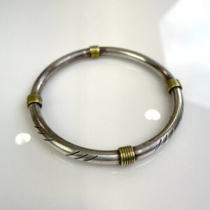 Photo detail:925 STERLING SILVER & BRASS COILED DETAIL BANGLE BRACELET ETCHED DETAIL