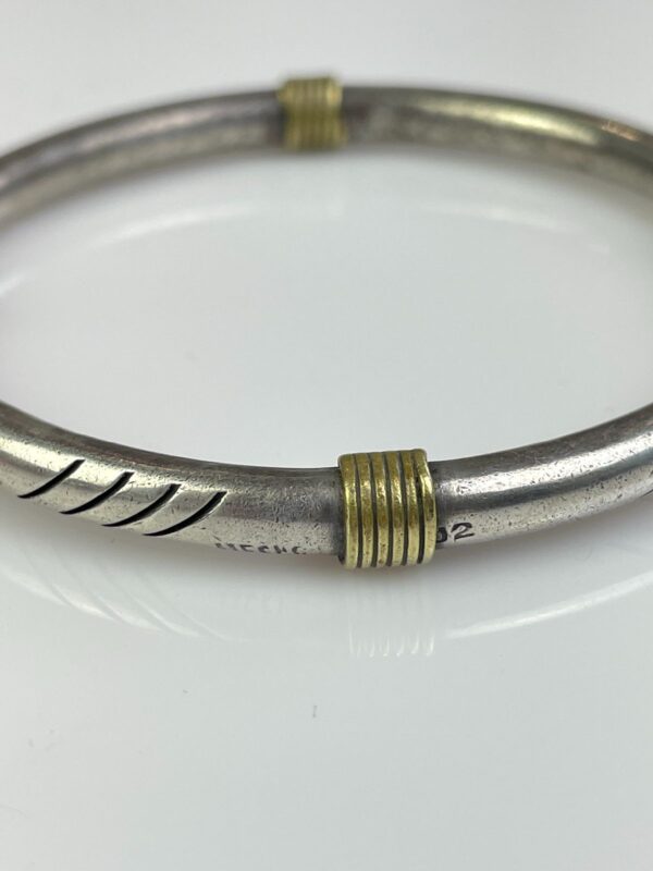 925 STERLING SILVER & BRASS COILED DETAIL BANGLE BRACELET ETCHED DETAIL