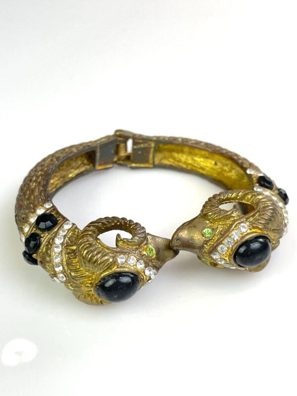 *AS-IS* OXIDIZED BRASS JEWELED DOUBLE ARIES RAM HINGED CUFF BRACELET