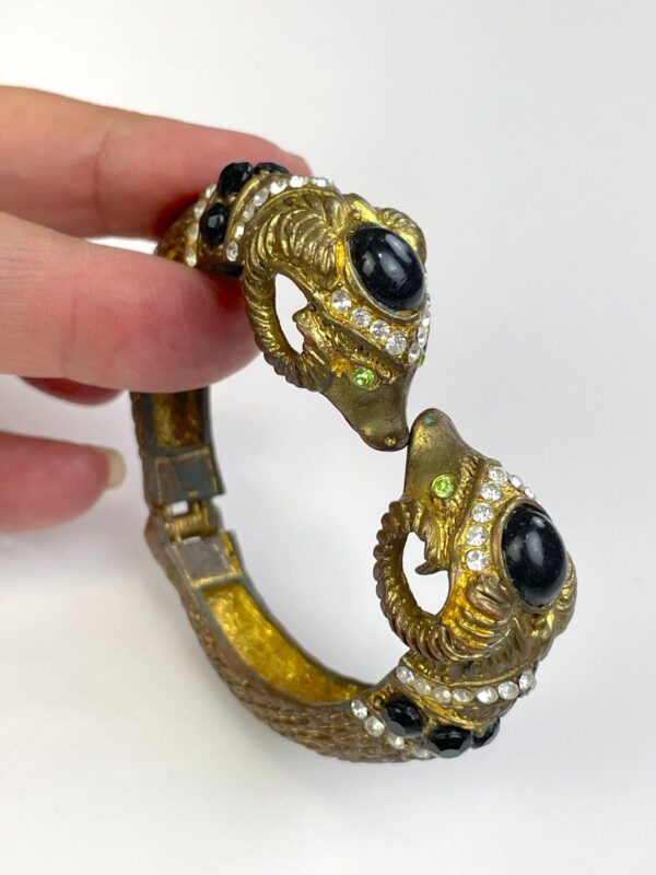 *AS-IS* OXIDIZED BRASS JEWELED DOUBLE ARIES RAM HINGED CUFF BRACELET