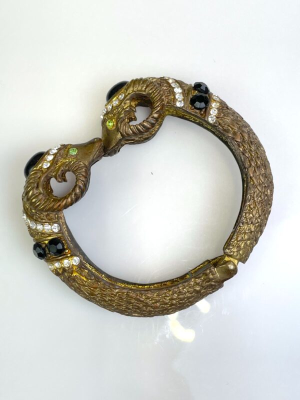 *AS-IS* OXIDIZED BRASS JEWELED DOUBLE ARIES RAM HINGED CUFF BRACELET