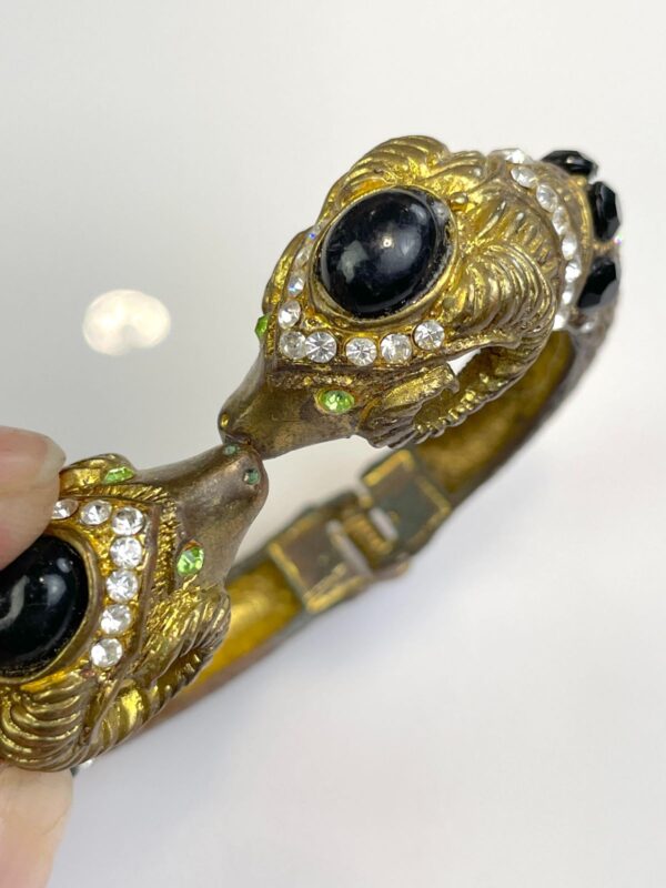 *AS-IS* OXIDIZED BRASS JEWELED DOUBLE ARIES RAM HINGED CUFF BRACELET