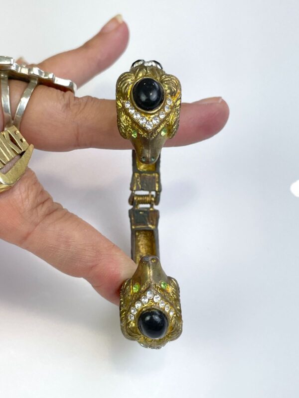 *AS-IS* OXIDIZED BRASS JEWELED DOUBLE ARIES RAM HINGED CUFF BRACELET