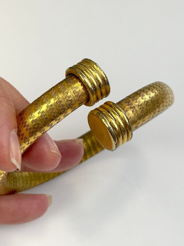 COOL! TUBULAR ETCHED ZIGZAG BRASS BANGLE BRACELET CAPPED ENDS