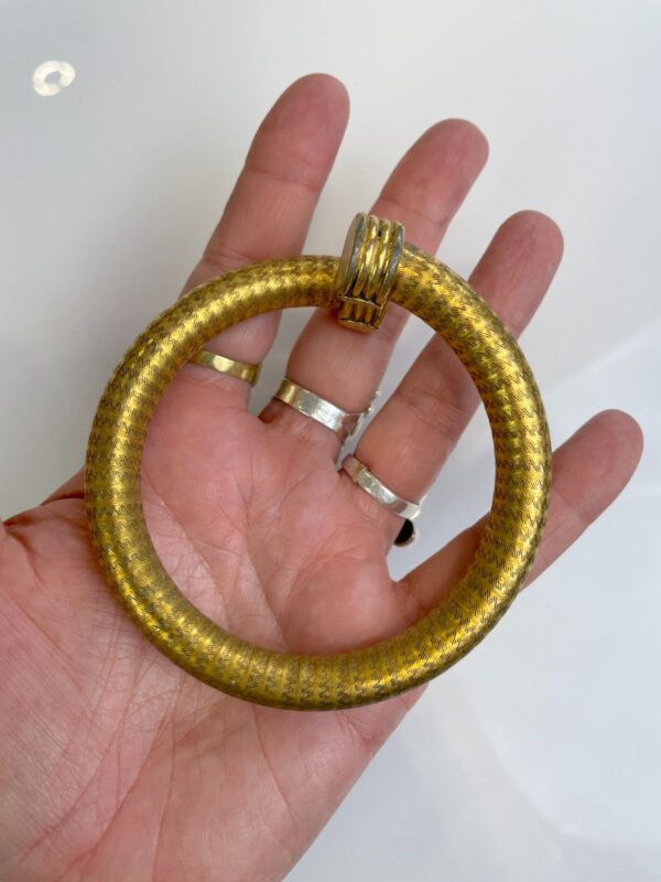 COOL! TUBULAR ETCHED ZIGZAG BRASS BANGLE BRACELET CAPPED ENDS