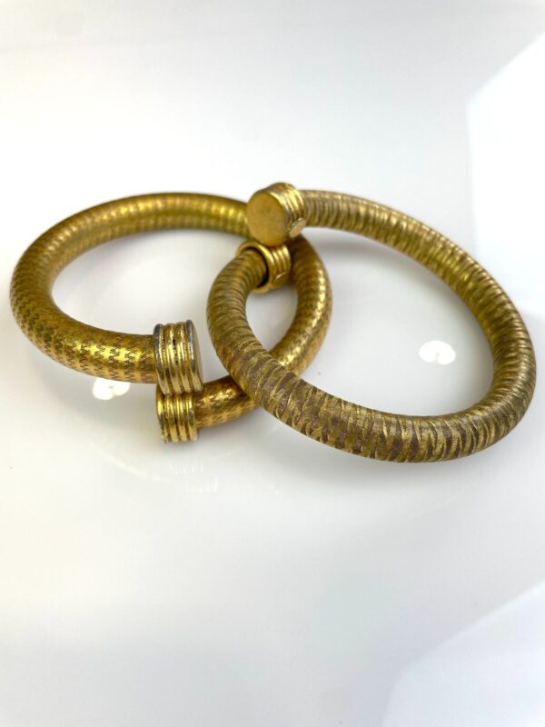 COOL! TUBULAR ETCHED ZIGZAG BRASS BANGLE BRACELET CAPPED ENDS