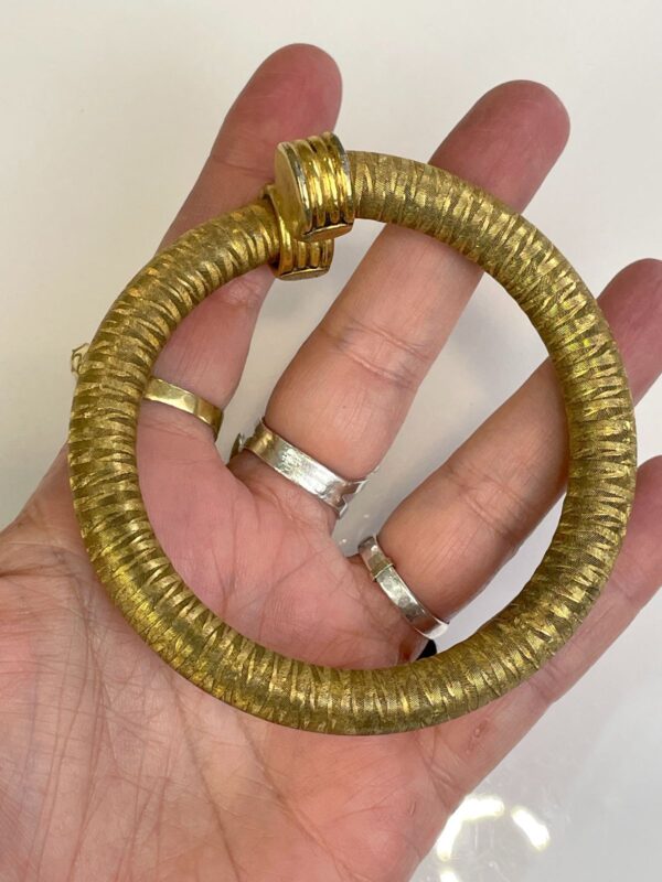 *AS-IS* COOL! TUBULAR ETCHED BRASS BANGLE BRACELET CAPPED ENDS