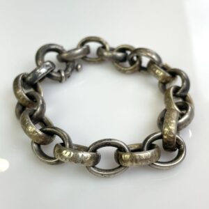 Photo detail:STERLING SILVER MIXED HAMMERED CHAIN LINK BRUTALIST STYLE BRACELET