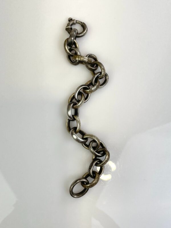 STERLING SILVER MIXED HAMMERED CHAIN LINK BRUTALIST STYLE BRACELET