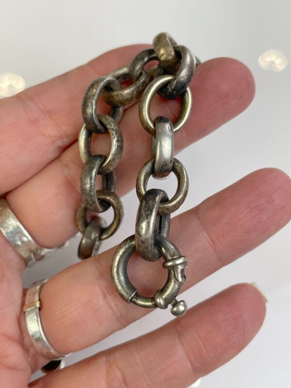 STERLING SILVER MIXED HAMMERED CHAIN LINK BRUTALIST STYLE BRACELET