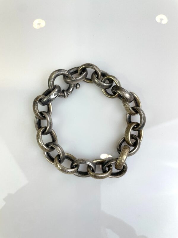 STERLING SILVER MIXED HAMMERED CHAIN LINK BRUTALIST STYLE BRACELET