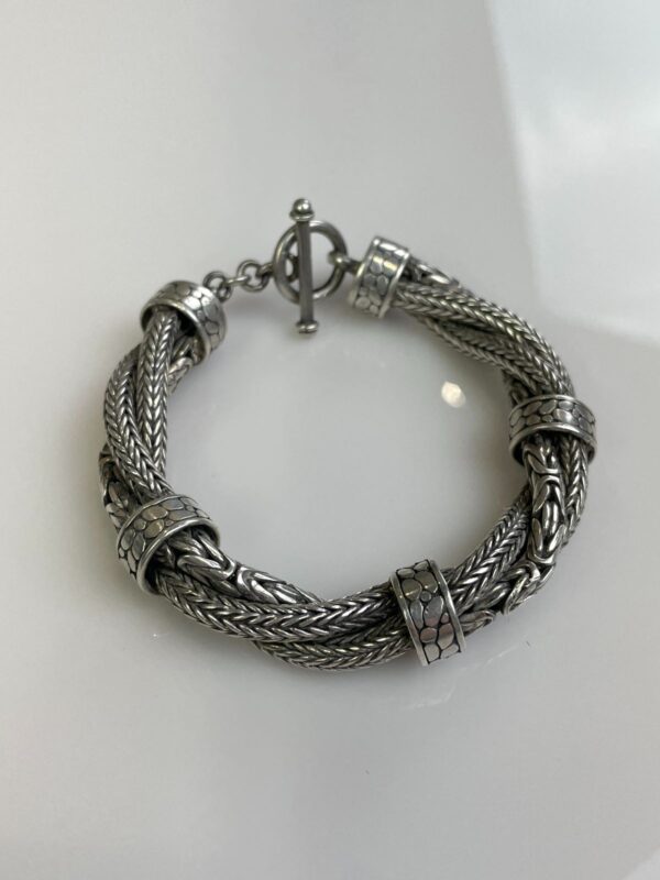 925 STERLING SILVER TWISTED HERRINGBONE MIXED CHAIN LINK BRACELET TOGGLE CLOSURE