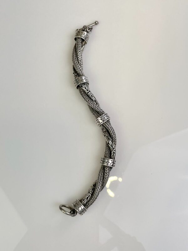 925 STERLING SILVER TWISTED HERRINGBONE MIXED CHAIN LINK BRACELET TOGGLE CLOSURE