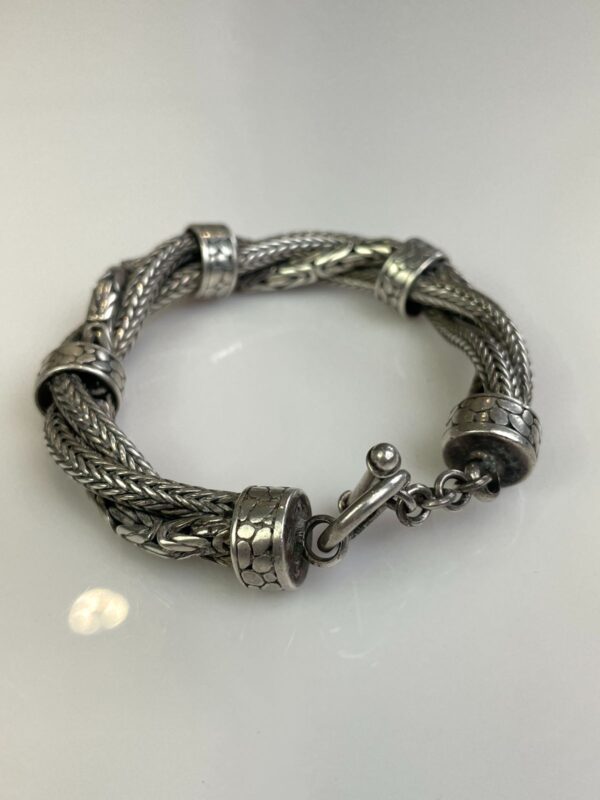 925 STERLING SILVER TWISTED HERRINGBONE MIXED CHAIN LINK BRACELET TOGGLE CLOSURE