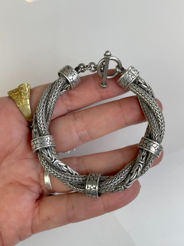 925 STERLING SILVER TWISTED HERRINGBONE MIXED CHAIN LINK BRACELET TOGGLE CLOSURE