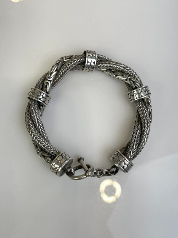 925 STERLING SILVER TWISTED HERRINGBONE MIXED CHAIN LINK BRACELET TOGGLE CLOSURE