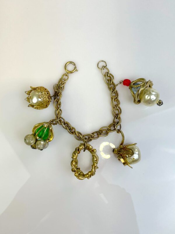 SUPER COOL! CHUNKY 1980S CHAIN LINK BRACELET OVERSIZED HANGING JEWEL BAUBLES