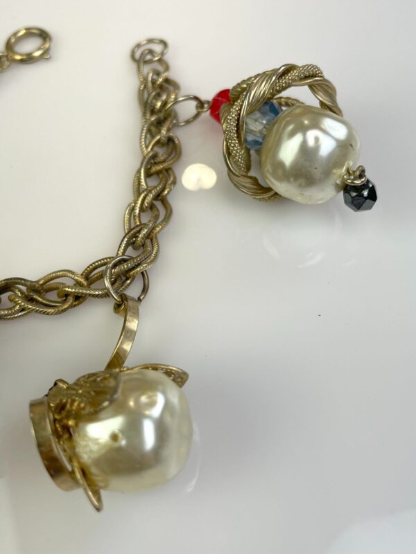 SUPER COOL! CHUNKY 1980S CHAIN LINK BRACELET OVERSIZED HANGING JEWEL BAUBLES
