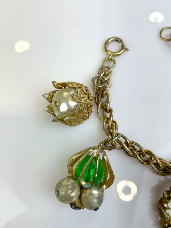 SUPER COOL! CHUNKY 1980S CHAIN LINK BRACELET OVERSIZED HANGING JEWEL BAUBLES