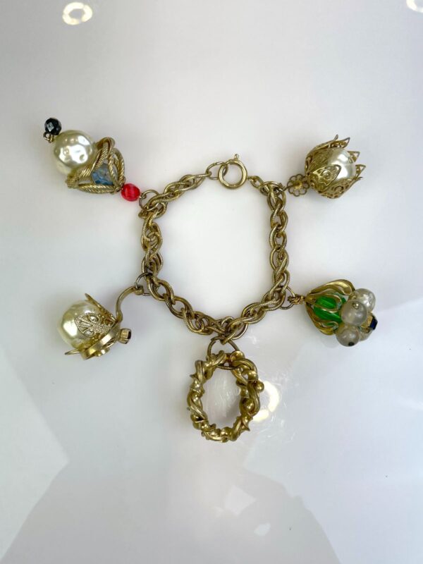 SUPER COOL! CHUNKY 1980S CHAIN LINK BRACELET OVERSIZED HANGING JEWEL BAUBLES