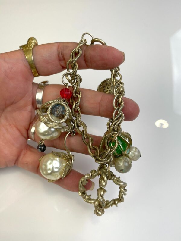 SUPER COOL! CHUNKY 1980S CHAIN LINK BRACELET OVERSIZED HANGING JEWEL BAUBLES