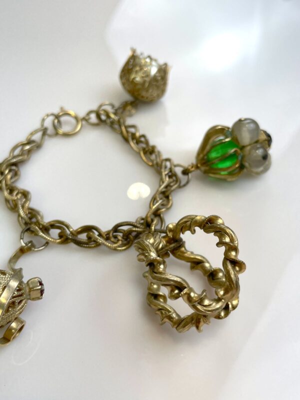 SUPER COOL! CHUNKY 1980S CHAIN LINK BRACELET OVERSIZED HANGING JEWEL BAUBLES