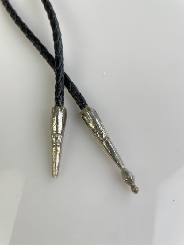 *AS-IS* OVERSIZED NATIVE AMERICAN PROFILE BOLO TIE TURQUOISE & CORAL STONES, BRAIDED LEATHER CORD