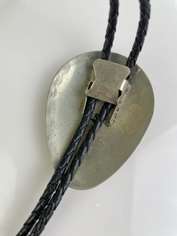 *AS-IS* OVERSIZED NATIVE AMERICAN PROFILE BOLO TIE TURQUOISE & CORAL STONES, BRAIDED LEATHER CORD