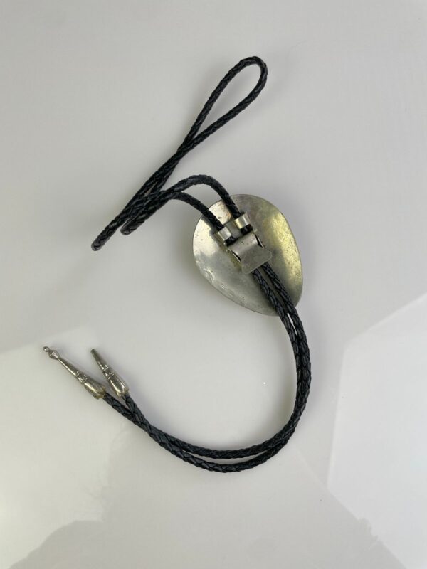 *AS-IS* OVERSIZED NATIVE AMERICAN PROFILE BOLO TIE TURQUOISE & CORAL STONES, BRAIDED LEATHER CORD