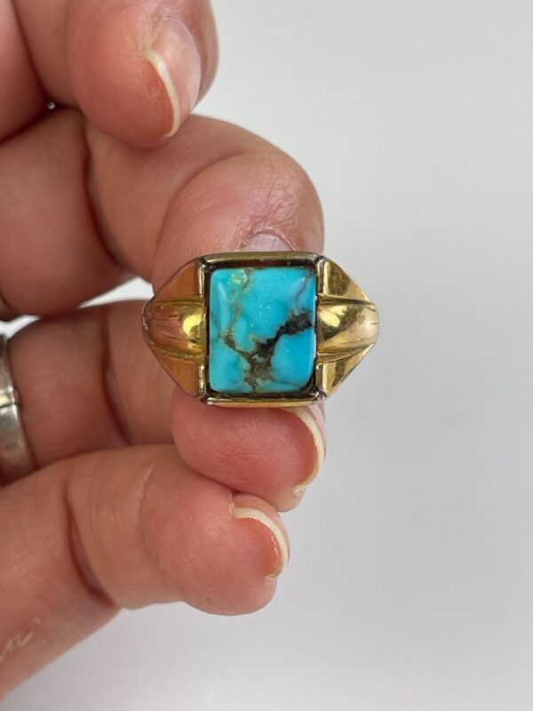 RETRO 1970S 9K GOLD FILLED TURQUOISE RING